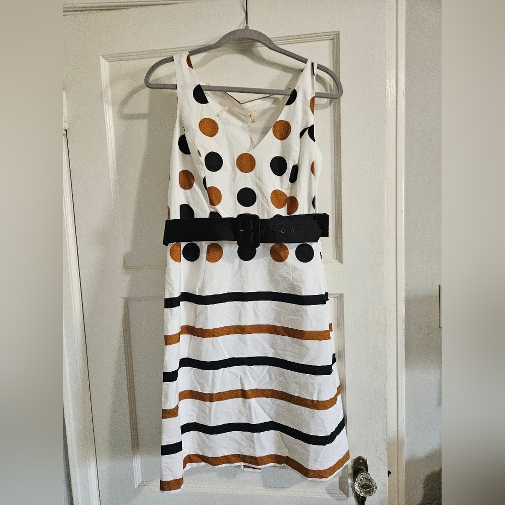 Chic Polka Dot and Stripe Dress with Belt